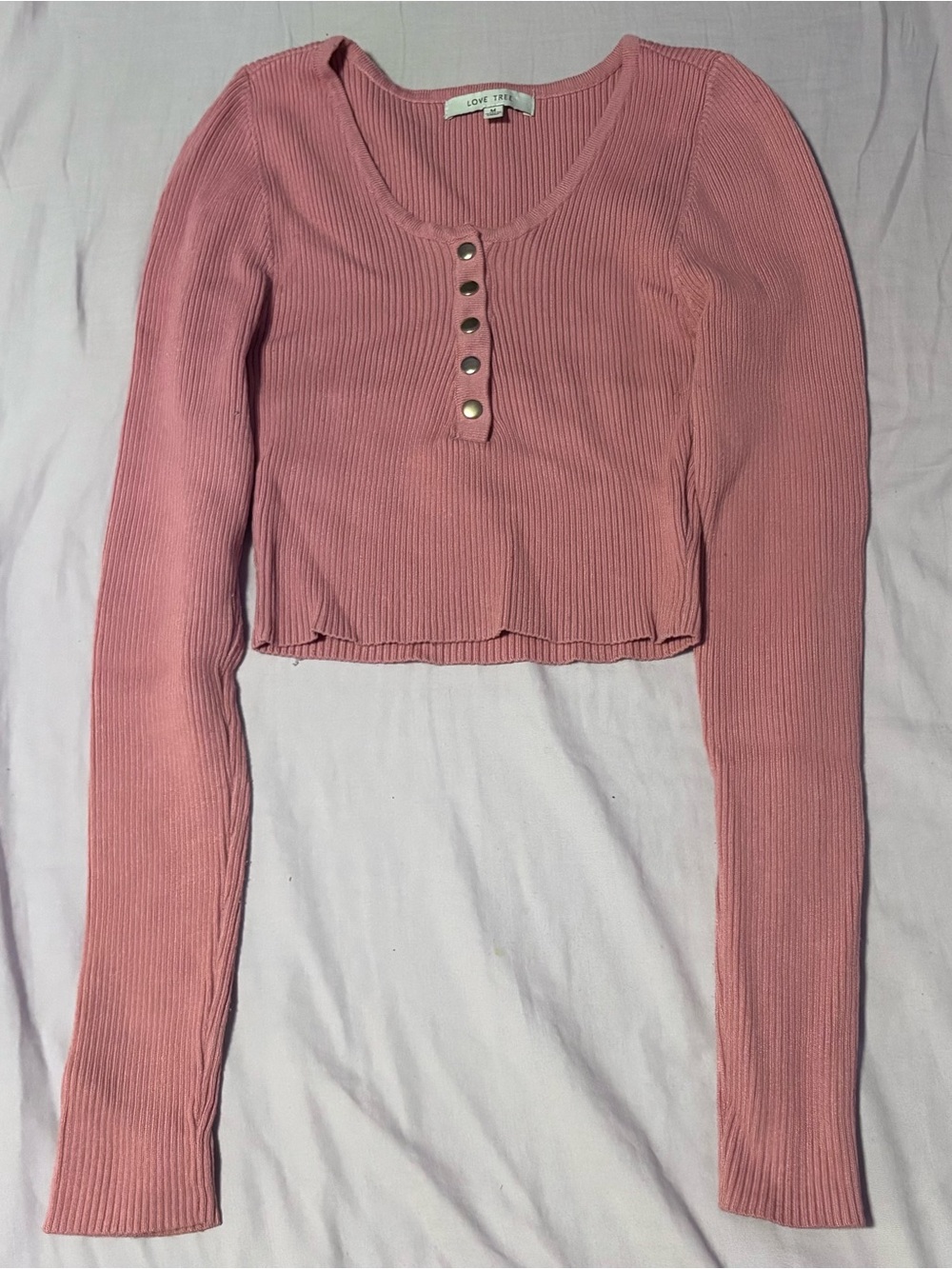 Love Tree Dusty Pink Ribbed Henley Crop Top
